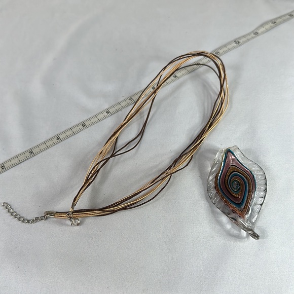 Large glass feather swirl pendant on corded necklace - Picture 7 of 7